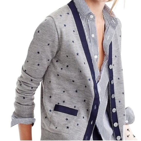 J. Crew Harlow Star Embroidered Merino Wool V Neck Cardigan Sweater Size XS - Picture 4 of 8